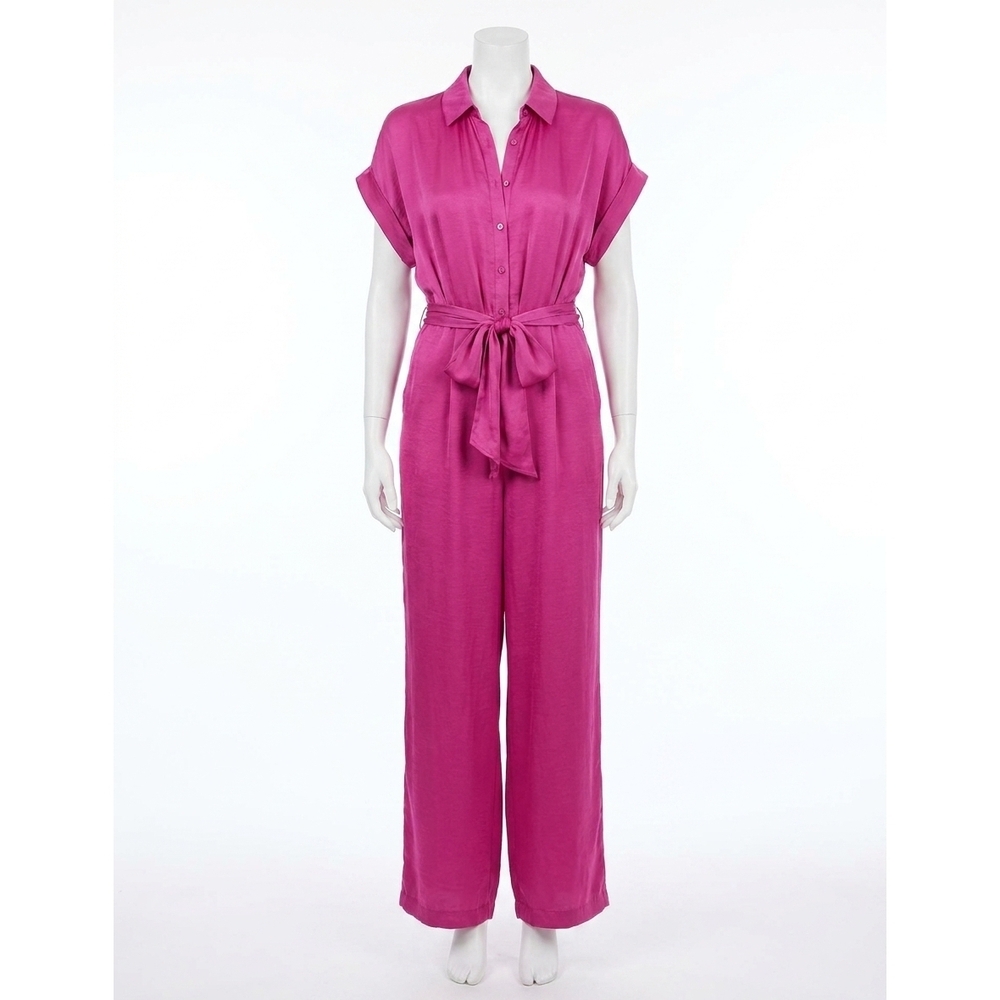 NEW STEVE MADDEN tori button down jumpsuit in bright pink rose